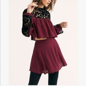 Free People burgundy black crochet top blouse